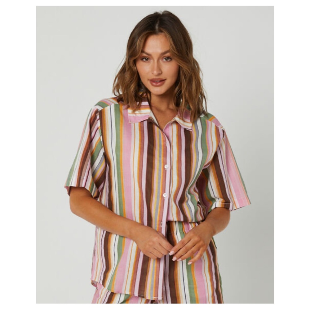 NWT CHARLIE HOLIDAY Cape Linen Cotton Shirt in Multi Stripe Size 4